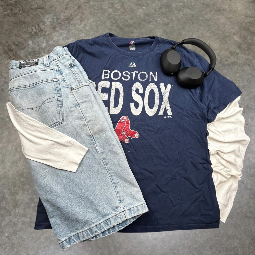 Majestic Boston Red Sox Graphic T Shirt Navy Blue XL Y2K Skater Streetwear